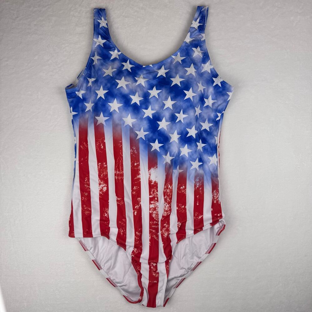 NWOT American Flag One Piece Bathing Suit with Criss Cross Back Size XL